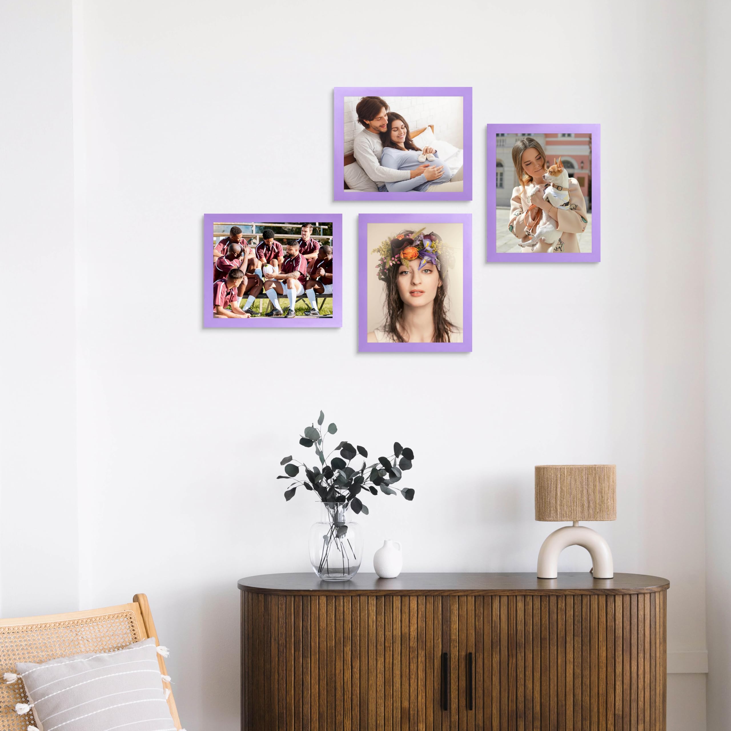 wyooxoo 8x10 Picture Frames Set of 4 Purple Made of Solid Wood Photo Frames Colorful Frame with HD Plexiglass, Wall or Tabletop